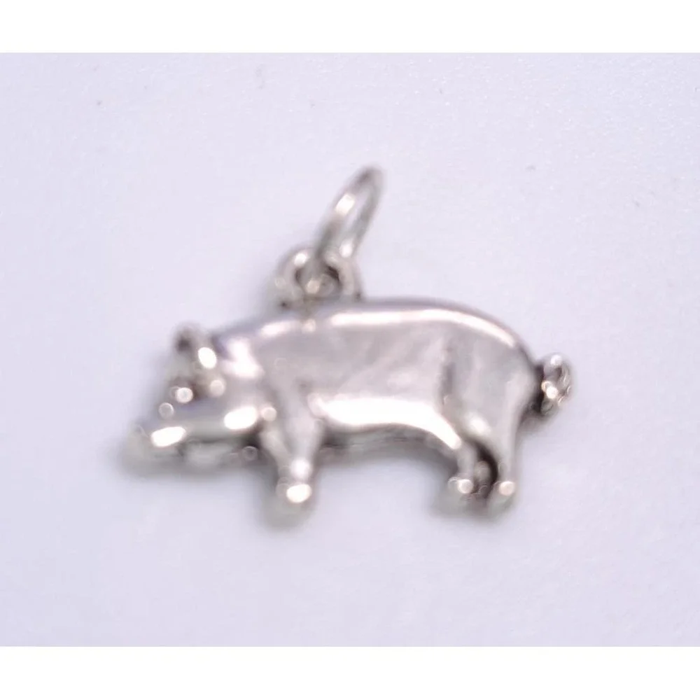New Pig Swine Hog Boar Sow Silver Tone Metal Farm Animal Charm Pendant Jewelry